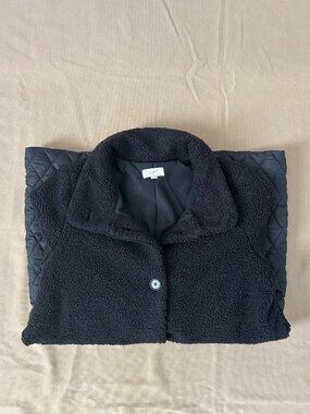 LOFT Black Mixed-Media Cozy Sherpa & Diamond Quilted Jacket - Size M